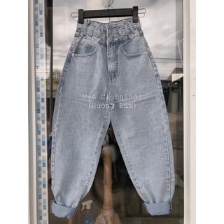 💮quần baggy jeans lưng cao 2 nút xỏ dây