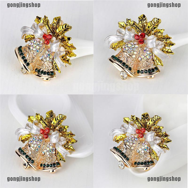 GIA RE New Christmas Bell Brooch Pin W Swarovski Crystal Xmas Gift Clothing Decoration