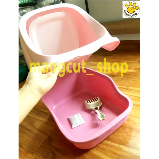 Nhà vệ sinh cho mèo cỡ lớn rộng rãi- Nhựa cứng cáp, thông khí (Tặng kèm xẻng và túi hạt khử mùi)