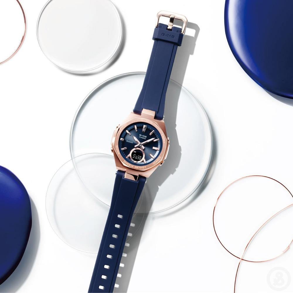 Đồng hồ nữ Casio MSG-B100 / MSG-B100G-2A chống va đập, Bluetooth, pin mặt trời, size 37.2mm, chính hãng