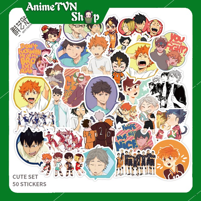 Miếng dán Sticker Anime Manga Haikyuu!! (Vua bóng chuyền) trọn bộ 50 hình - In rõ ràng sắc nét khó tróc