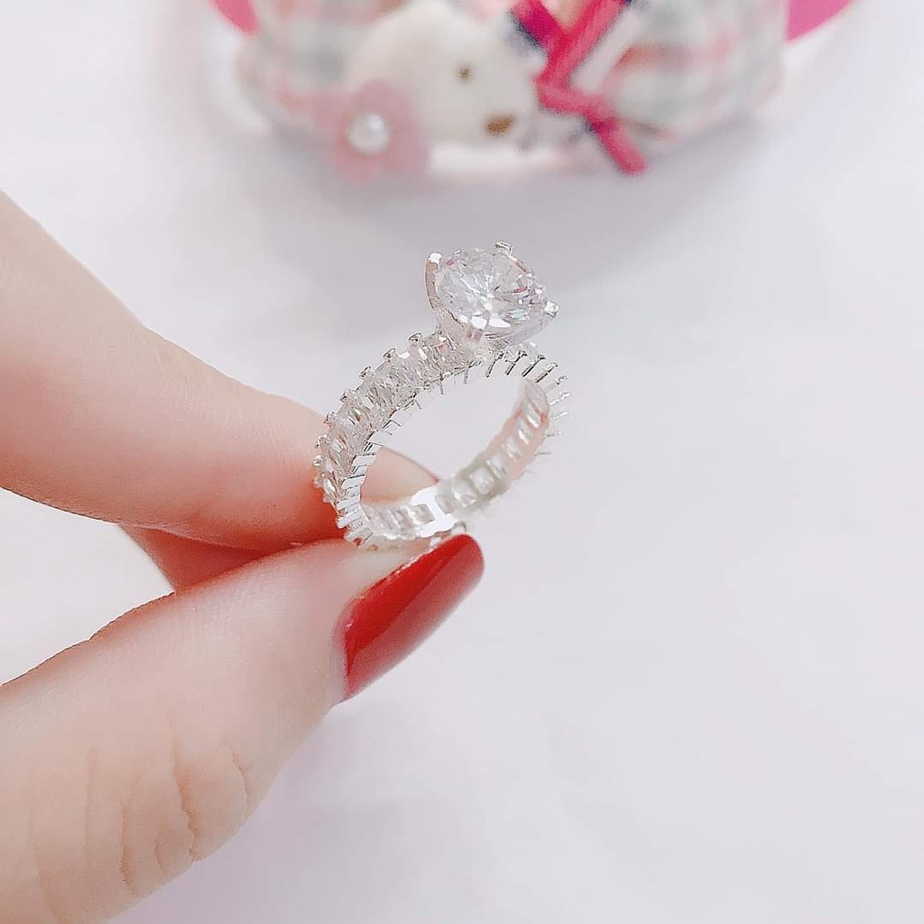 Nhẫn bạc nhẫn một hàng đá tròn Full đá Van Jewelry V10012 sáng lấp lánh kiểu dáng sang trọng