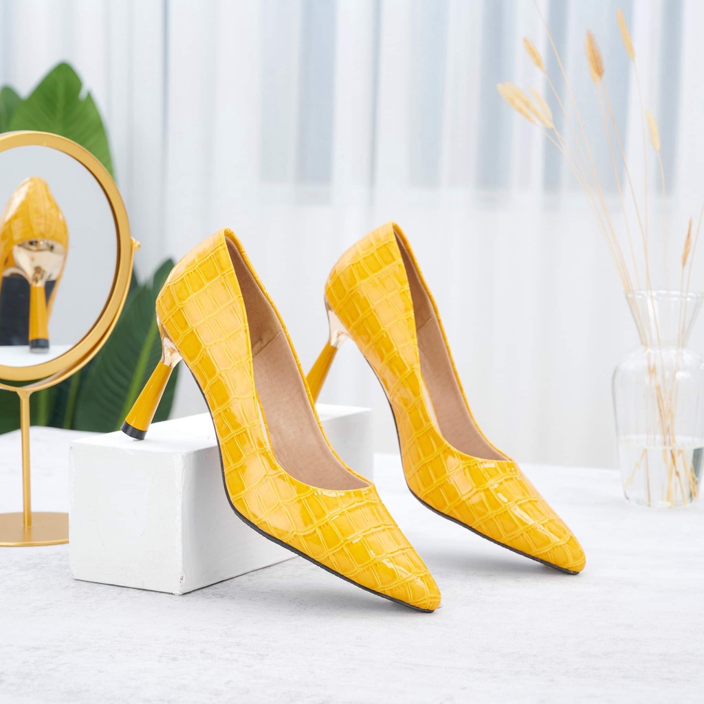 Giày Cao Gót Công Sở Dự Tiệc Da Mềm Cao Cấp Dập Vân, Gót cao 8cm Sang Chảnh [ LC39 ]