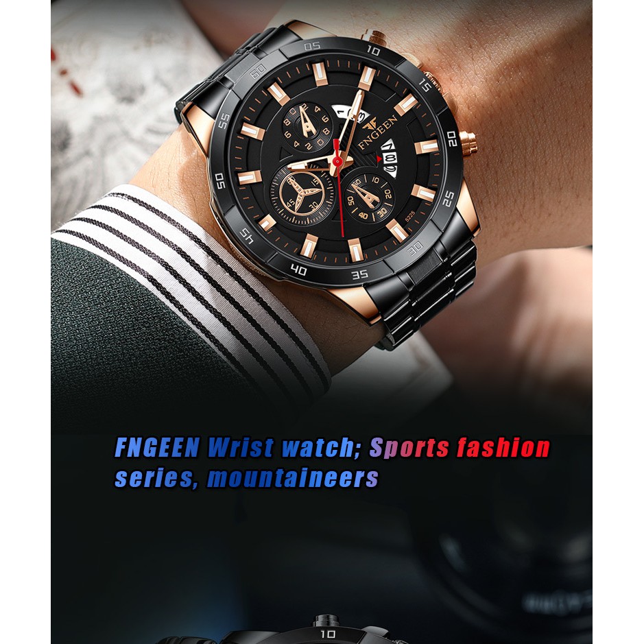 Đồng hồ nam chính hãng, đồng hồ đeo tay nam FNGEEN dây thép, dây kim loại cao cấp, sang trọng, phong cách thể thao