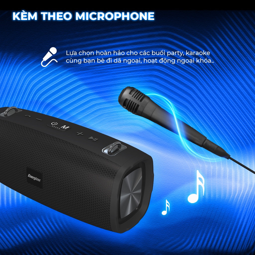 Loa Bluetooth Energizer BTS-204 kèm Micro Karaoke [CHÍNH HÃNG PHÂN PHỐI VN, BẢO HÀNH 24 THÁNG]