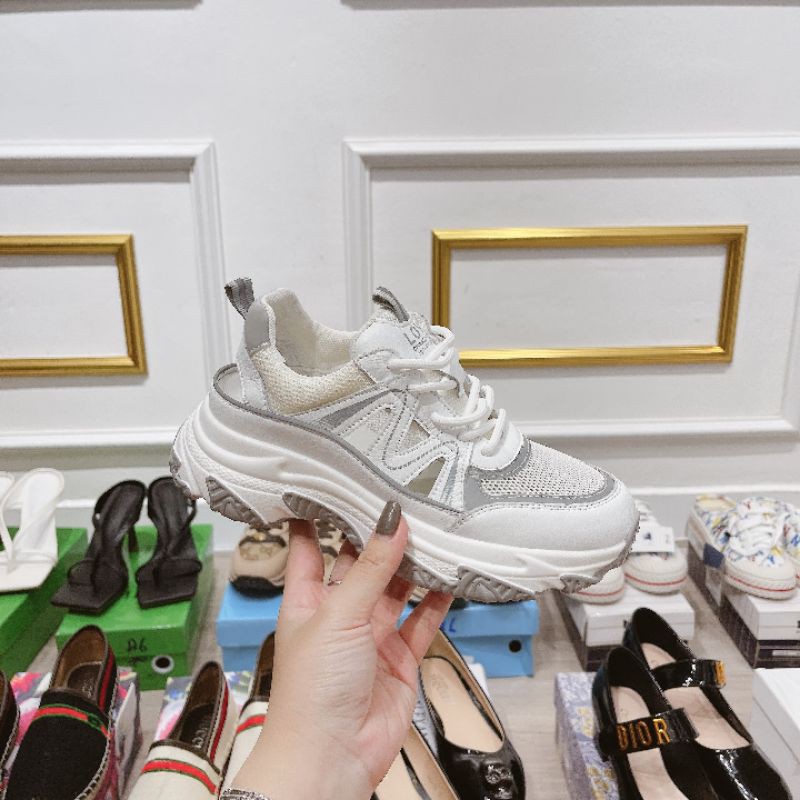 HJm(ẢNH THẬT) Giày Thể Thao Pha Lưới Cắt Thoáng Chân Đế 4p Da Mềm Êm Fullbox Cao Cấp