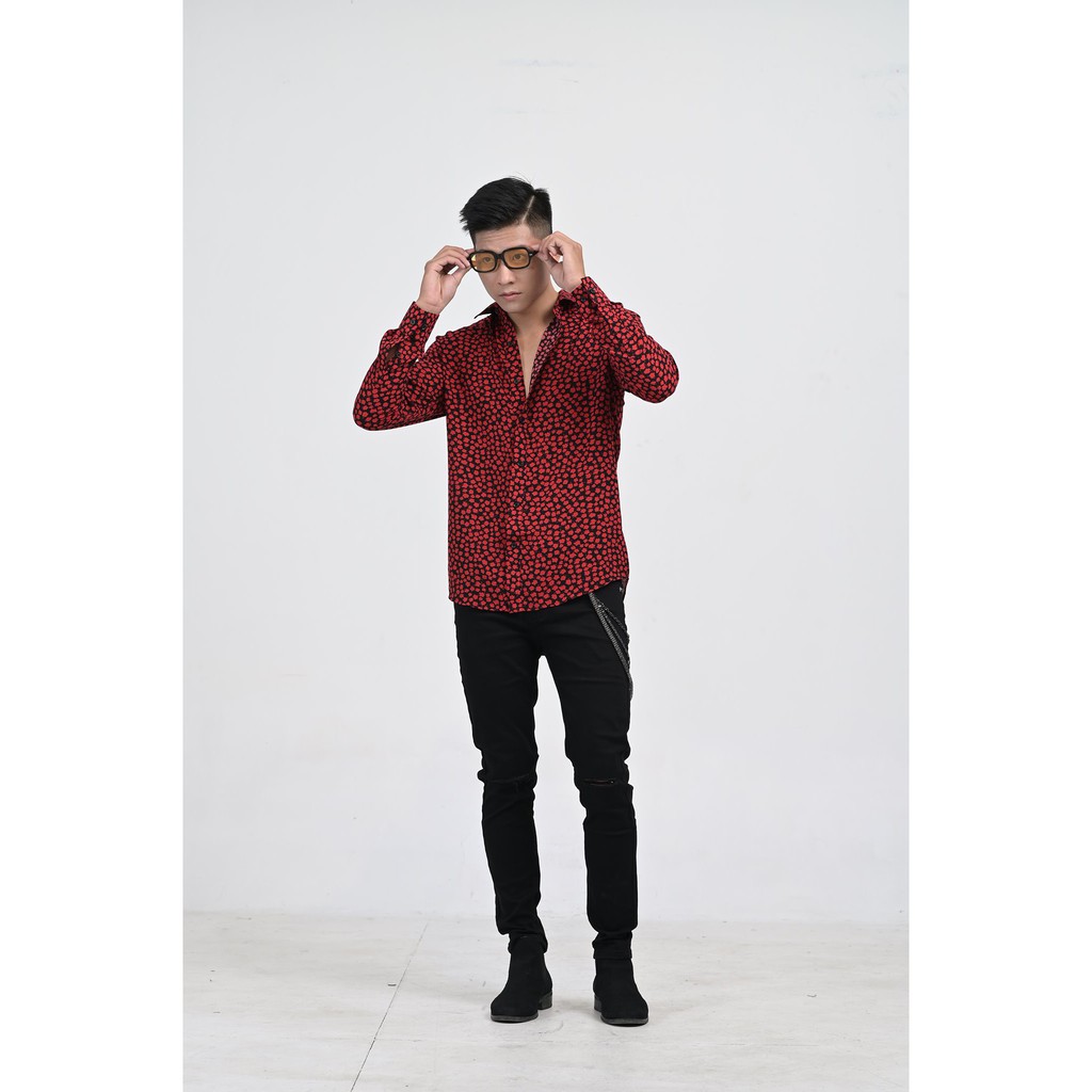 Áo sơ mi nam TouchMe Họa Tiết Hoa Đỏ chất lụa thoáng mát, cao cấp Monogram FD | Sản phẩm giá trải nghiệm