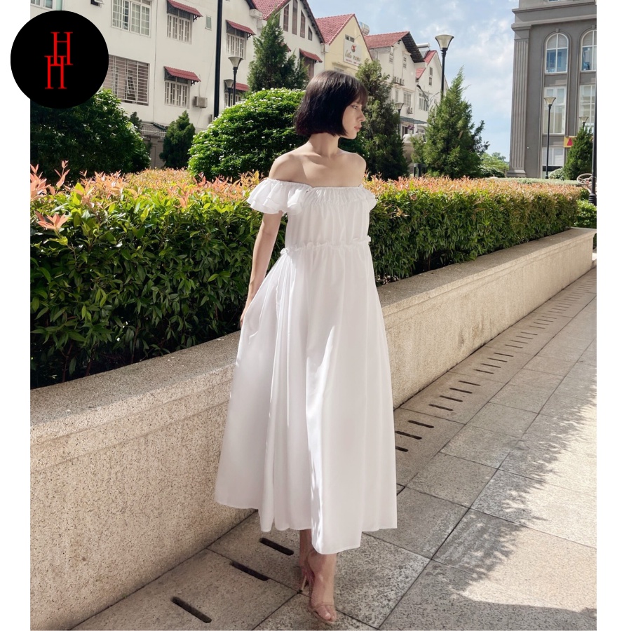 Đầm babydoll HDC106 suông dài maxi tay bèo màu trắng  Hỉn Hỉn Store