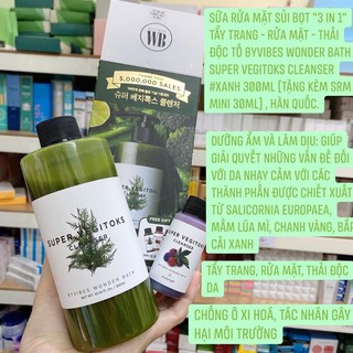 SỮA RỬA MẶT SỦI BỌT RAU CỦ 3in1 Byvibes Wonder Bath Super Vegitoks Cleanser 300ml tặng kèm lọ mini 30ml