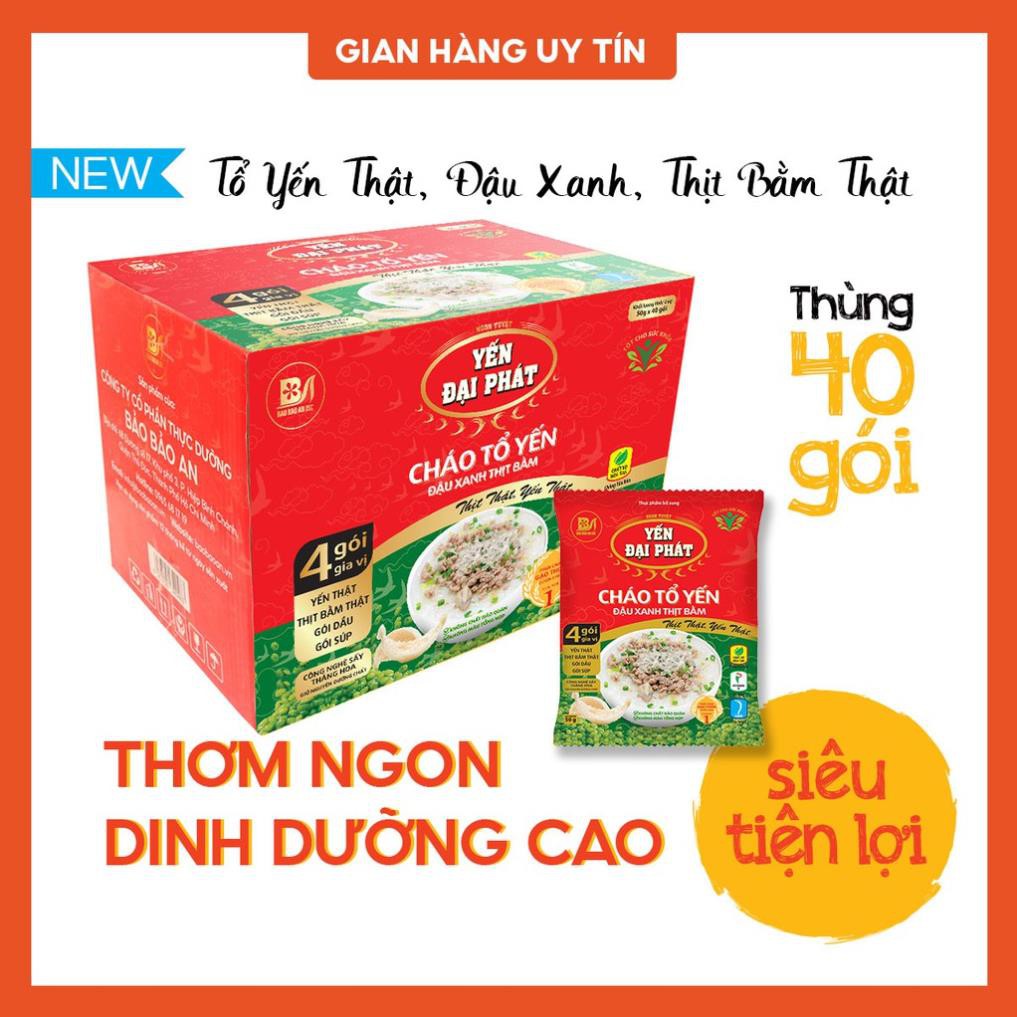 Thùng Cháo Tổ Yến Đậu Xanh Thịt Bằm - Yến Đại Phát (40 gói x 50gram) 4 gói gia vị, ăn liền, tiện lợi, thơm ngon.