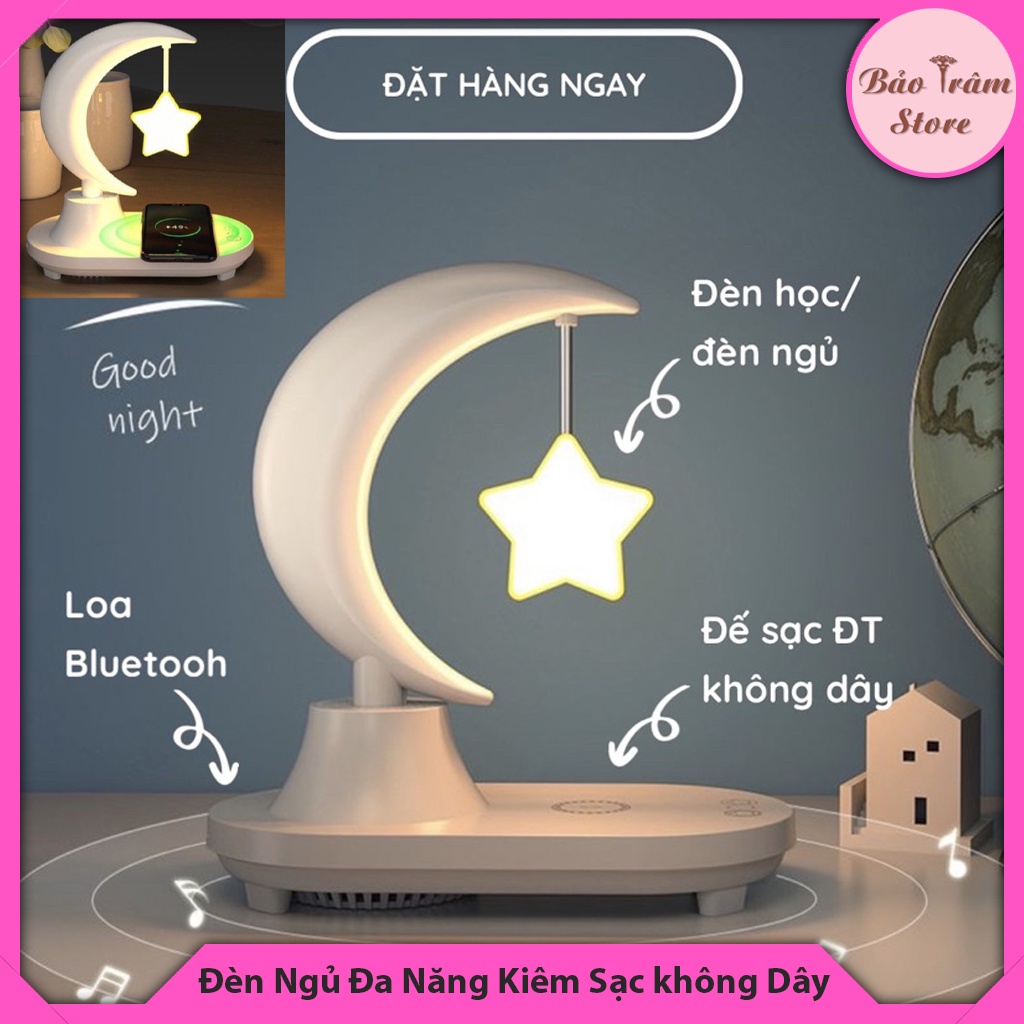 Đèn ngủ để bàn, tích hợp sạc không dây điện thoại, có loa bluetooth, thay đổi nhiều màu sắc, bảo hành 12 tháng