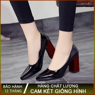 Giày cao gót nữ đẹp đế vuông 7p hàng hiệu rosata hai màu đen đỏ ro125
