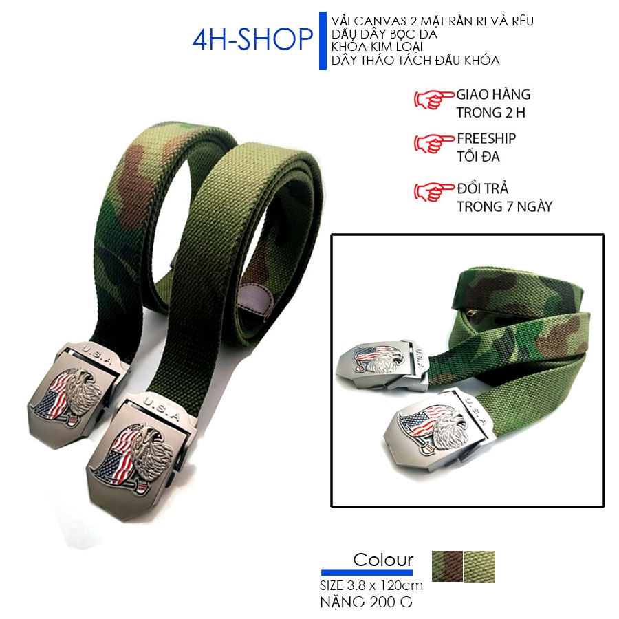 Thắt lưng nam vải bố dày màu rằn ri khóa US dài 120 cm đầu bọc da trẻ trung thanh lịch bền đẹp