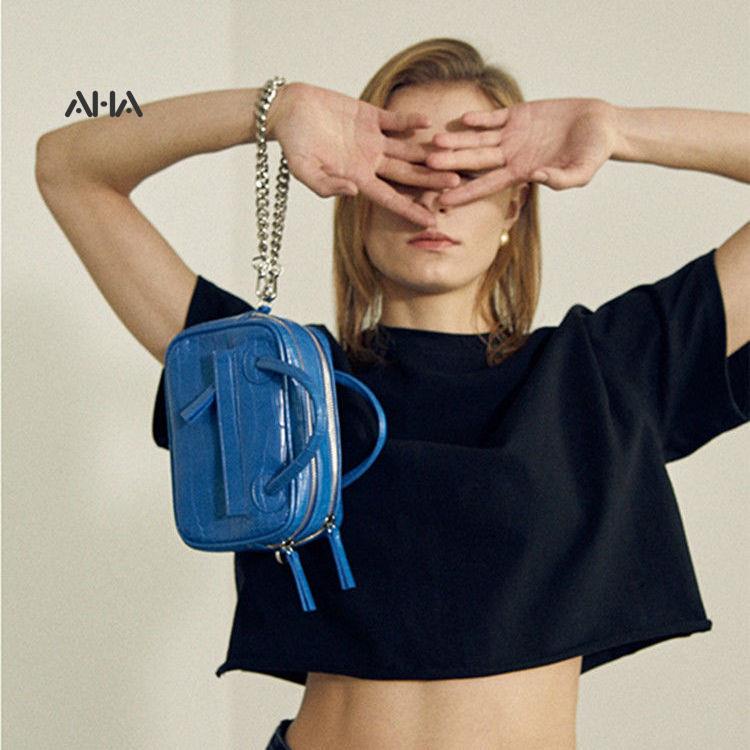 Túi xách AHA official họa tiết da cá sấu phối dây xích thời trang cho nữ