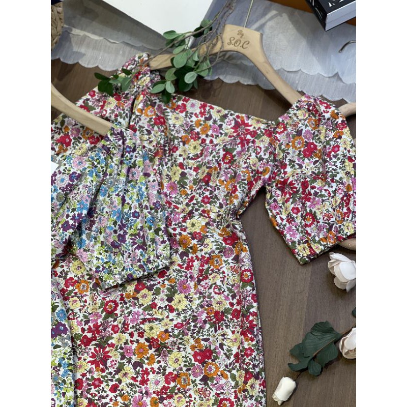 [Mã SKAMA06 giảm 8% tối đa 50K đơn 250K] Đầm hoa cổ vuông tay con ( hính thật) | BigBuy360 - bigbuy360.vn