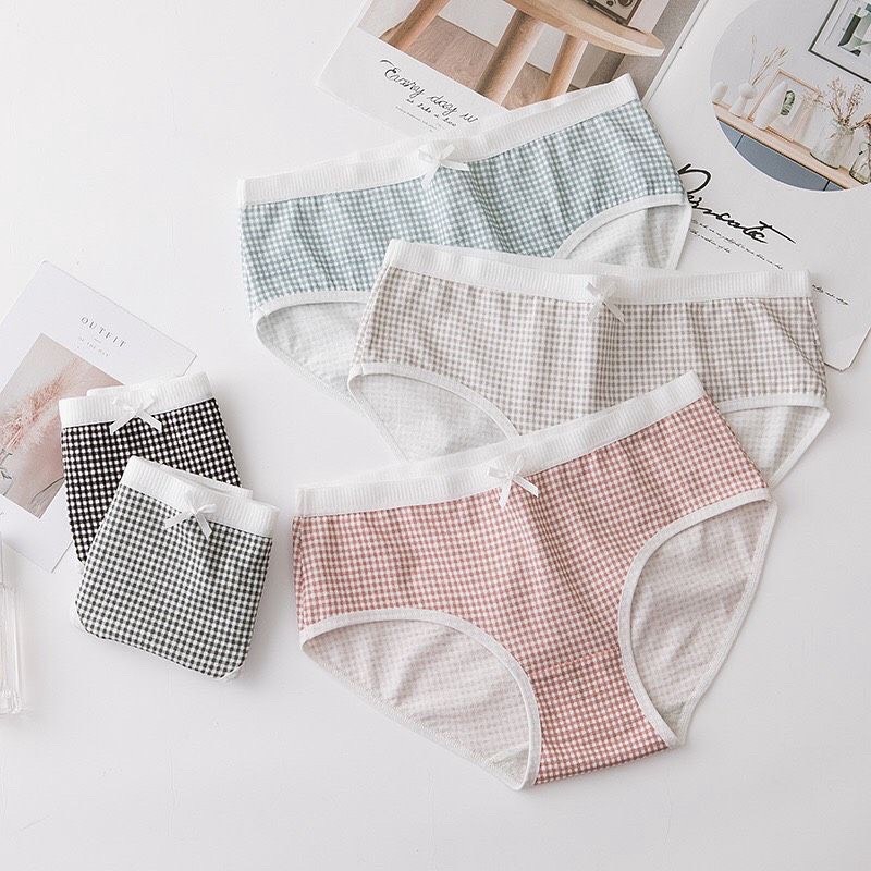 Quần lót kẻ caro cotton nữ cao cấp dễ thương.