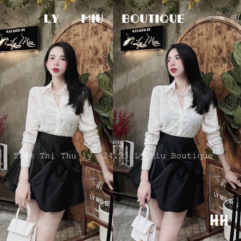 Áo Sơmi dài tay ren Di or mềm mịn 2 màu Trắng Be da