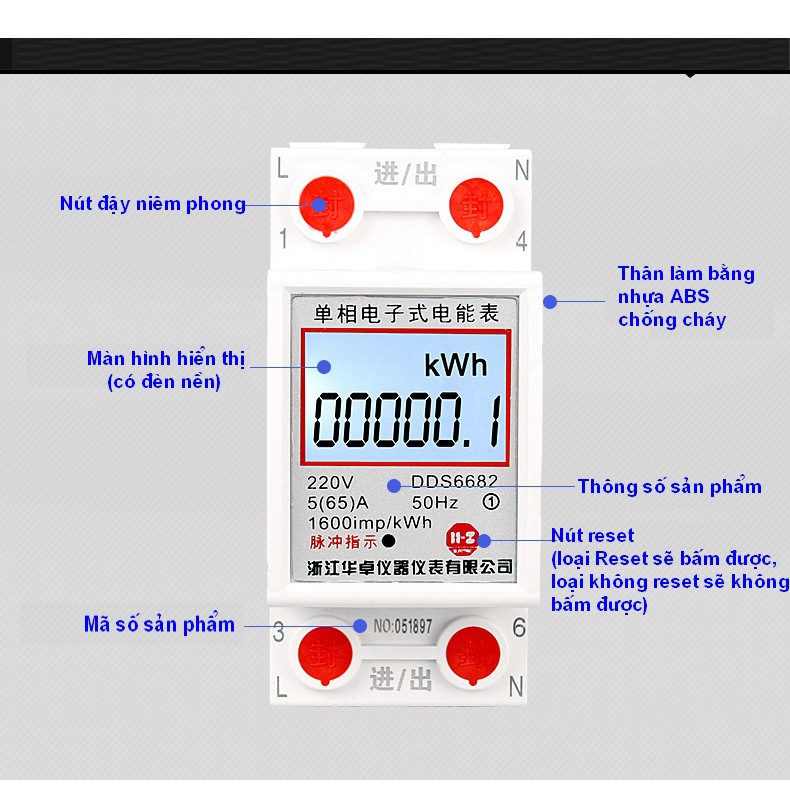 Công tơ điện tử đa năng 65A (có đèn nền)