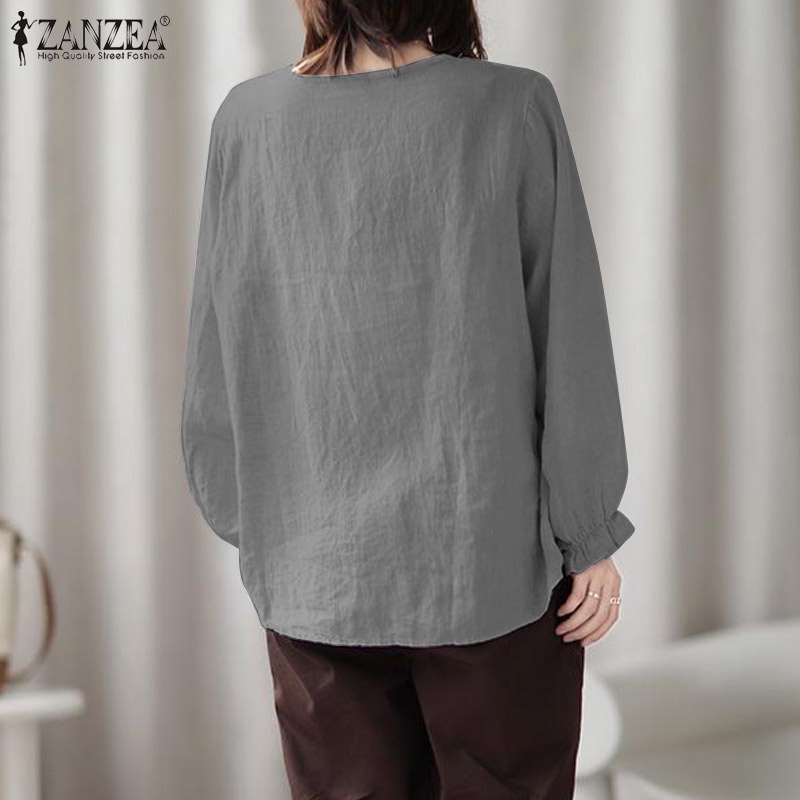 Áo kiểu ZANZEA dài tay cổ tròn in họa tiết thời trang cho nữ