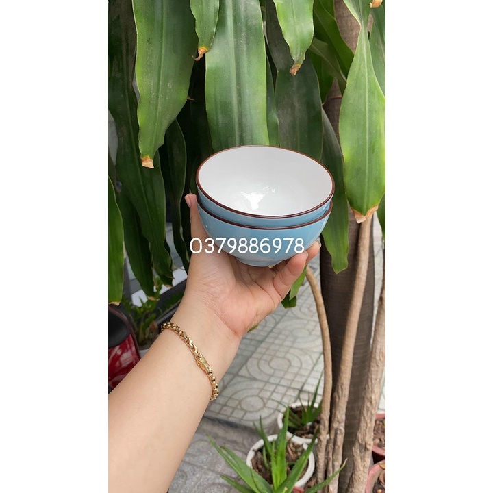 Bộ 10 chén sứ ăn cơm màu xanh pastel cao cấp