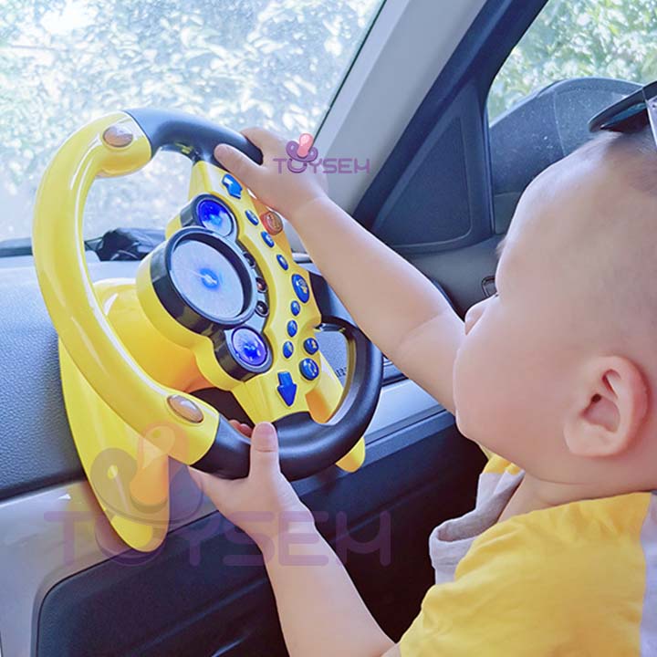 Đồ chơi vô lăng xe ô tô xoay 360 độ có đèn và nhạc gắn tường vui nhộn - Quà tặng quốc tế thiếu nhi