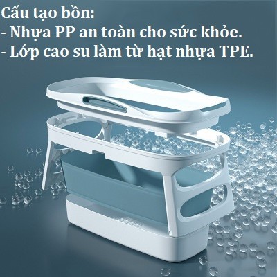 Bồn tắm gấp gọn cho người lớn chất liệu nhựa PP và hạt nhựa TPE, có thể làm bể bơi cho bé.atruong