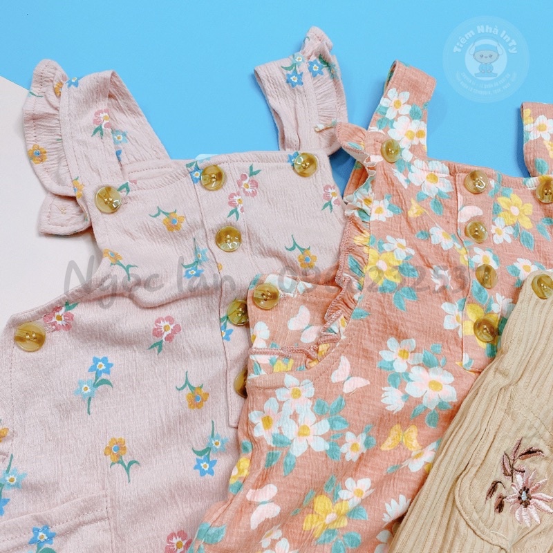 Quần yếm đùi vải cotton bé gái - hàng xuất dư-  Size 3M-4Year