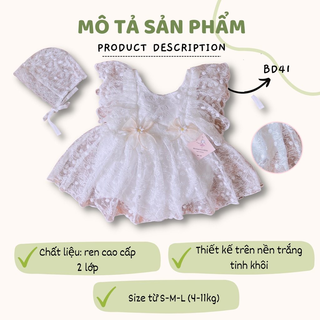 Body váy ren trắng cao cấp cho bé gái sơ sinh diện đi chơi tiệc, thôi nôi, đầy tháng - Riokids BD75