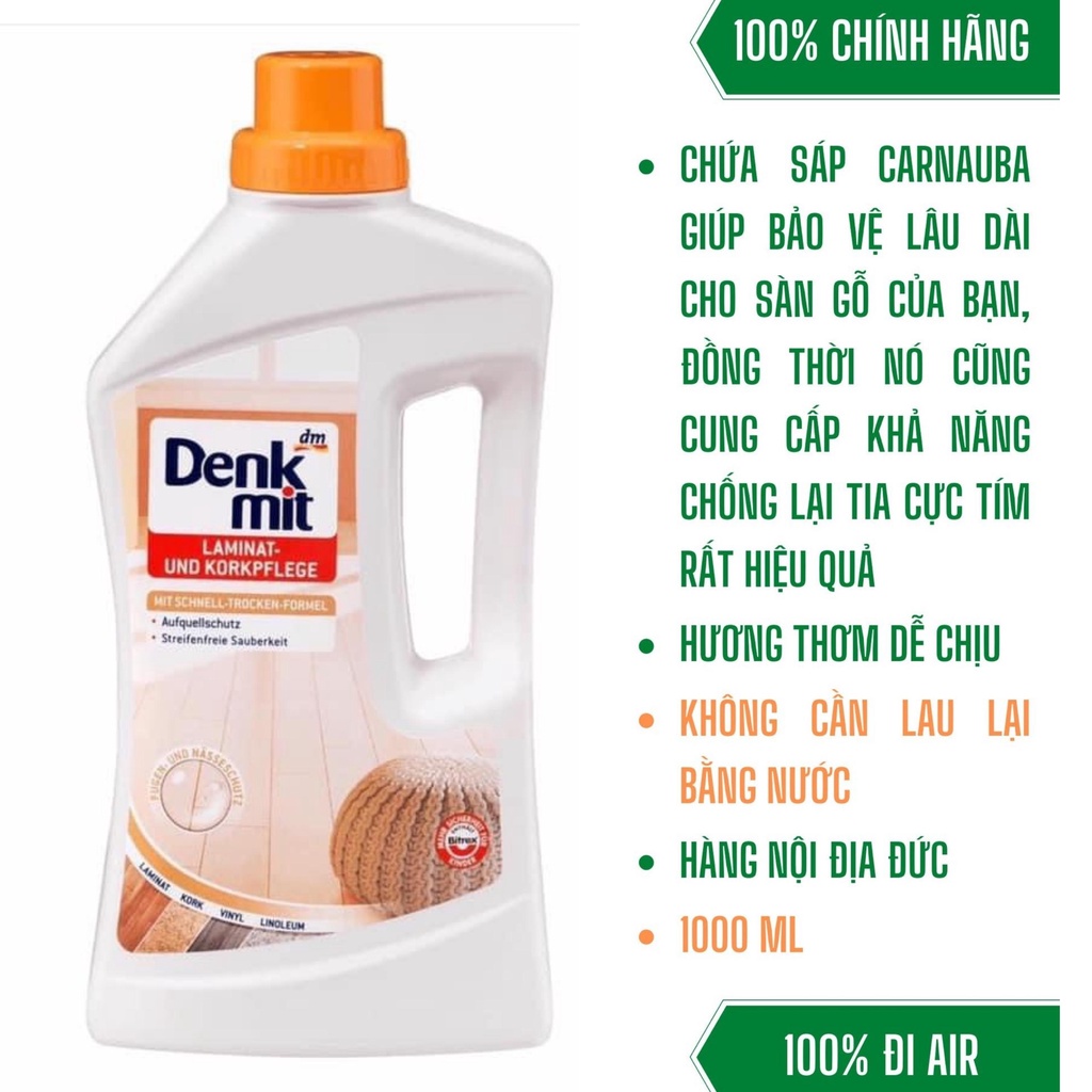 Nước lau sàn gỗ DENKMIT 1 lít giúp bảo vệ, làm sáng bóng sàn