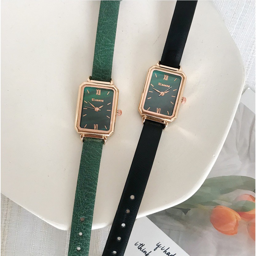 GIÁ SỐC - Đồng hồ nữ Ulzzang U012 chính hãng, dây da mềm đeo êm tay, mặt chữ nhật tuyệt đẹp, kiểu dáng thời trang