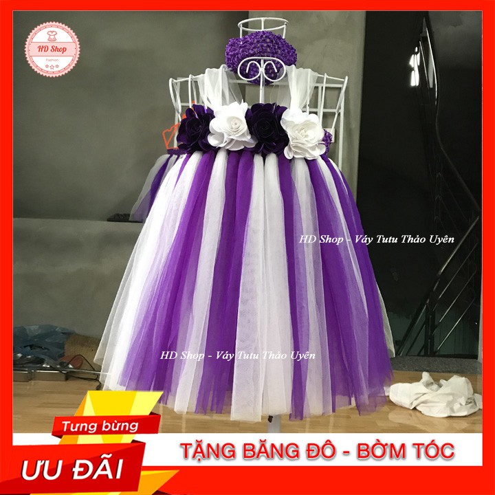 Đầm tutu cho bé ❤️FREESHIP❤️ Đầm tutu tím pha trắng hoa hồng tím trắng