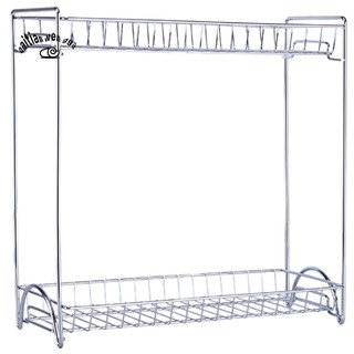 Two Layers Stainless Steel Detachable Storage Shelf Rack Home Kitchen Seasoning Holder Organizer - Silver