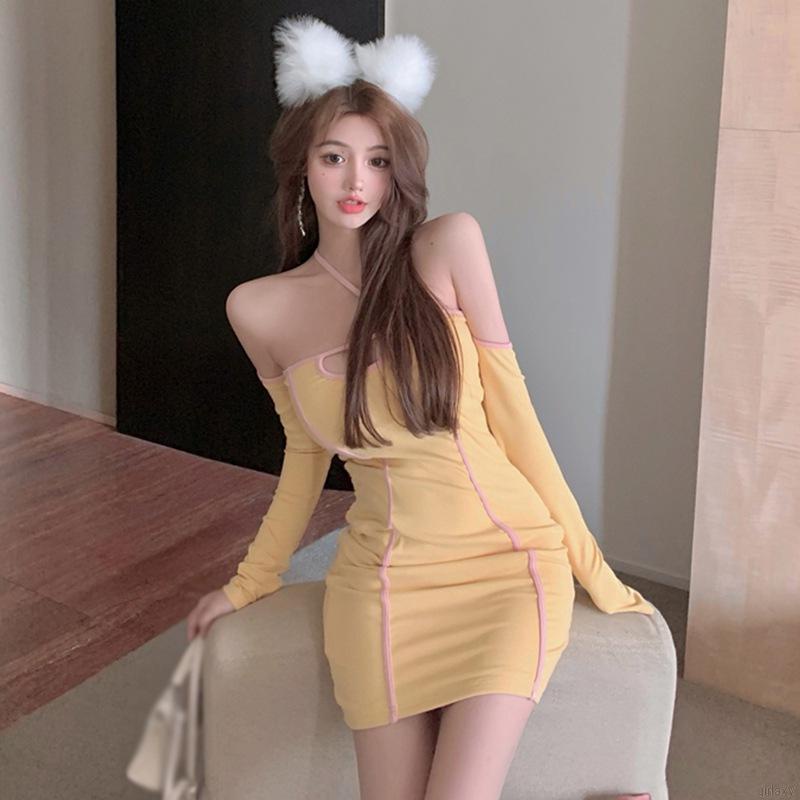 Đầm body tay dài trễ vai quyến rũ phong cách Hàn Quốc