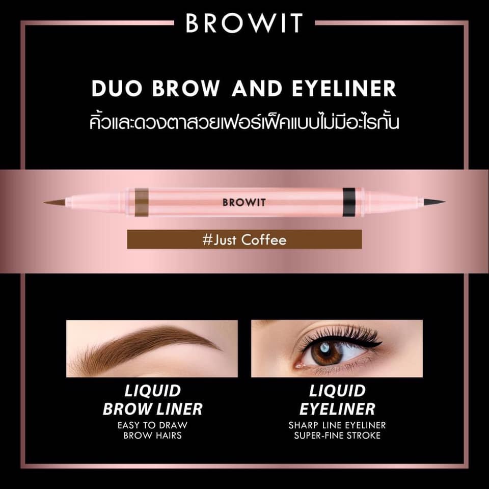 Bút kẻ chân mày và kẻ mắt Eyeliner 2in1 Dou Brow eyeliner Browit Nongchat