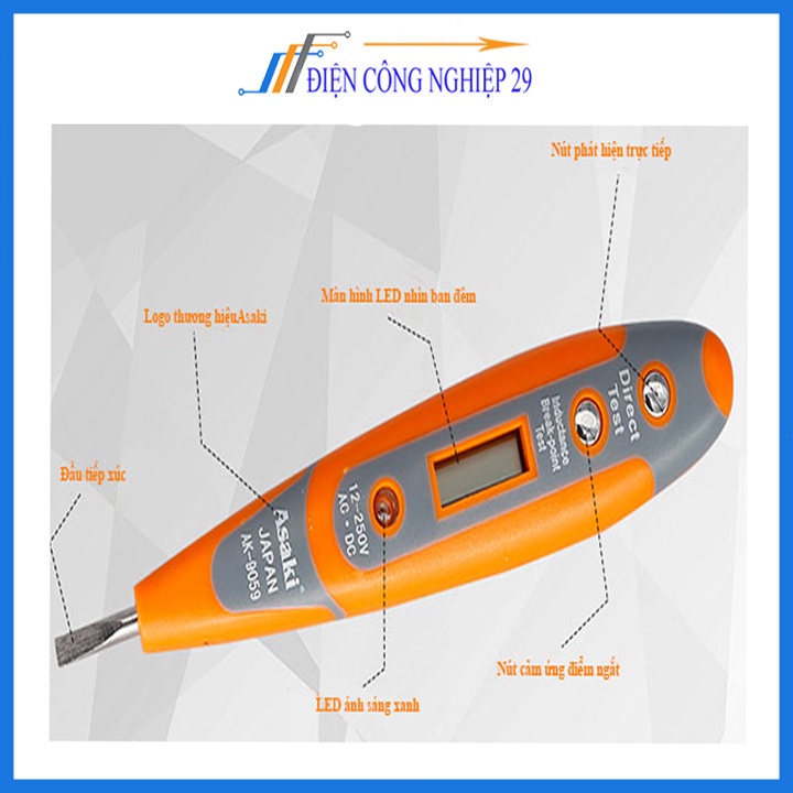Bút thử điện Asaki AK-9059 hiển thị màn hình điện tử cao cấp