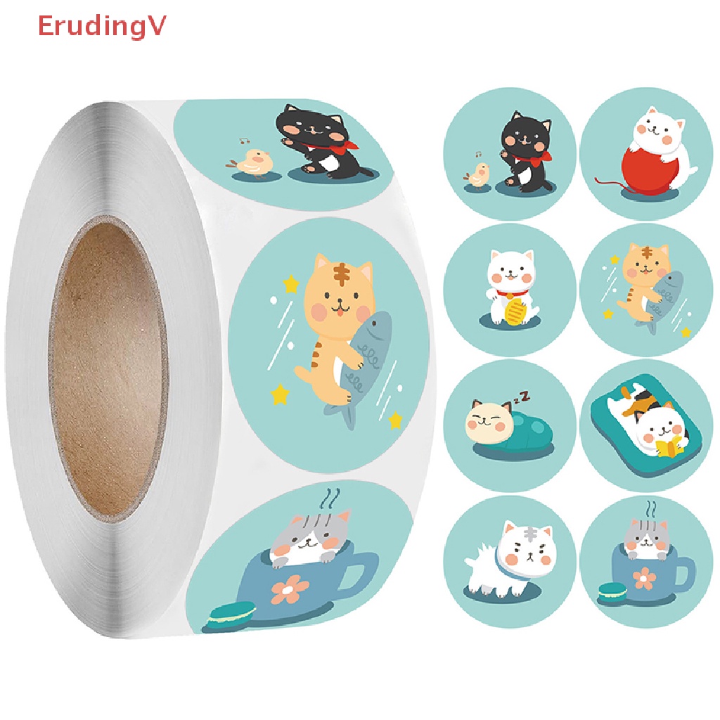 Set 500 Miếng Dán Niêm Phong Bao Bì Hình Tròn In Hình Mèo / Chữ Thank You Dễ Thương Tiện Dụng