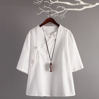 Áo thun tay lửng cổ Tàu cài nút kiểu dáng cổ điển phong cách Trung Hoa