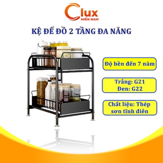 Kệ để đồ dùng nhà bếp đa năng, Kệ 2 tầng ngăn kéo để đồ dùng tiện lợi bằng thép sơn tĩnh điện