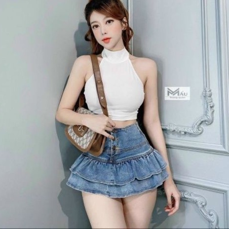 Váy jean xòe 2 tầng phối kiểu xinh xắn( HÌNH THẬT 100%) ❤ | BigBuy360 - bigbuy360.vn