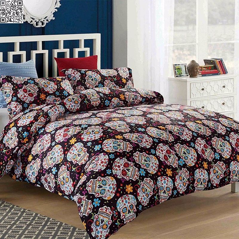 Bộ Chăn Ga Và Vỏ Gối In Hình Đầu Lâu Thời Trang