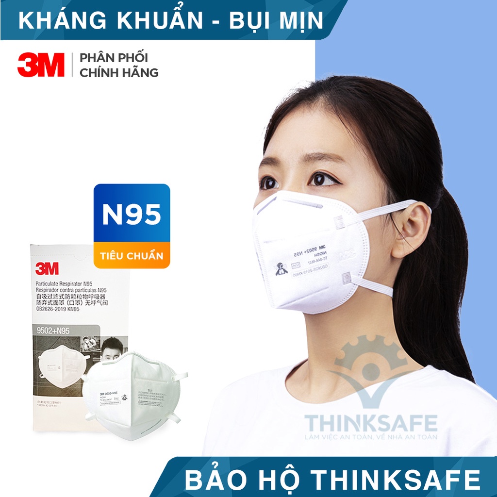 Khẩu trang vải kháng khuẩn 3M Thinksafe, đeo qua đầu, vải kháng khuẩn, màu trắng 4d, đẹp, dùng cho y tế - 3M 9002 - 9502