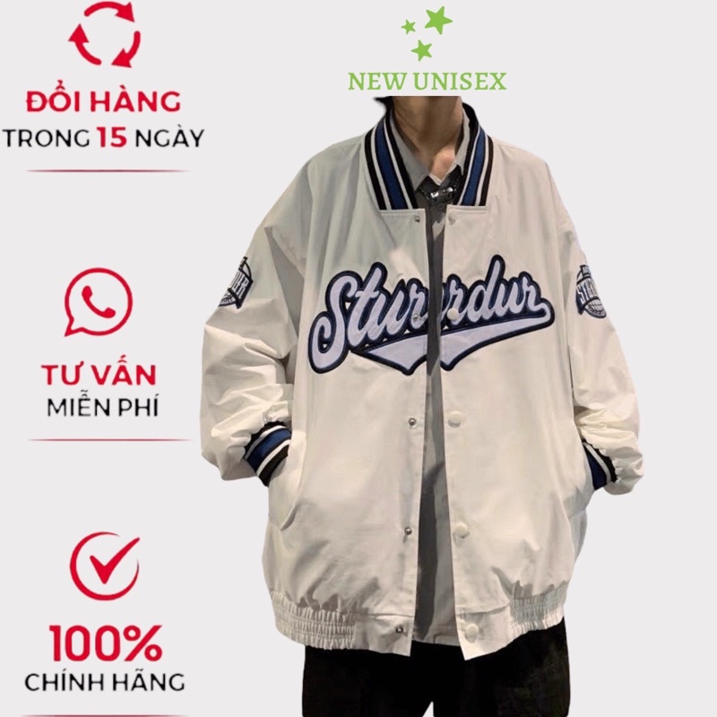 Áo Khoác Dù Nam Nữ, Áo Khoác Boomber Cúc Bấm in Logo Phối Chữ  STURDUR Độc Đáo T022