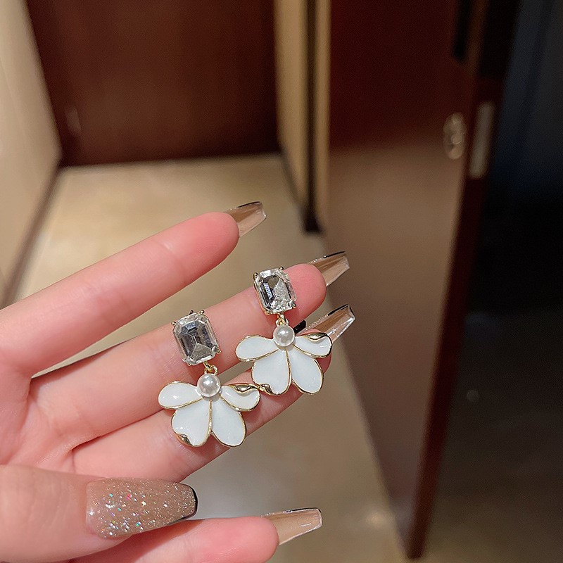Bông Tai Hình Vuông Đính Ngọc Trai Giả Phong Cách Hàn Quốc Thời Trang Cho Nữ