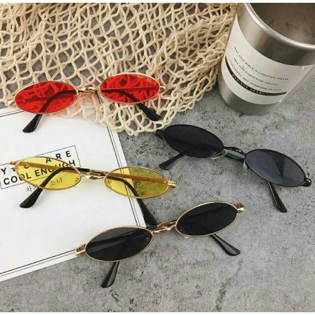 Kính Râm Tí Hin Oval Nhỏ Gọng Kim Loại Mảnh Unisex, Kính Mắt Hàn Quốc Nam Nữ FERADO (tặng kèm hộp đựng kính)