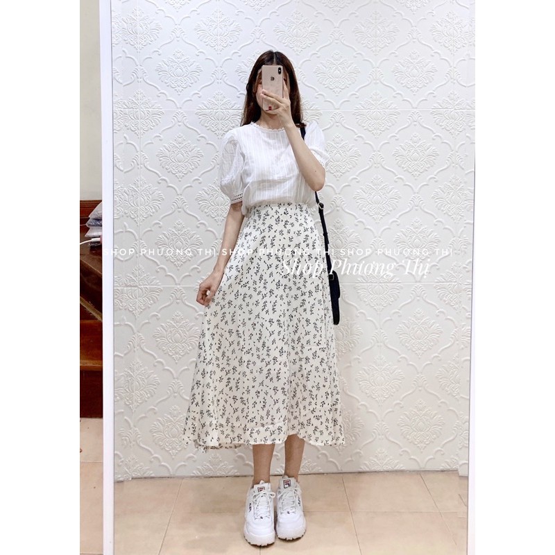 Chân váy hoa nhí vintage dáng dài qua gối 2 màu (video/sẵn/hình thật) | BigBuy360 - bigbuy360.vn