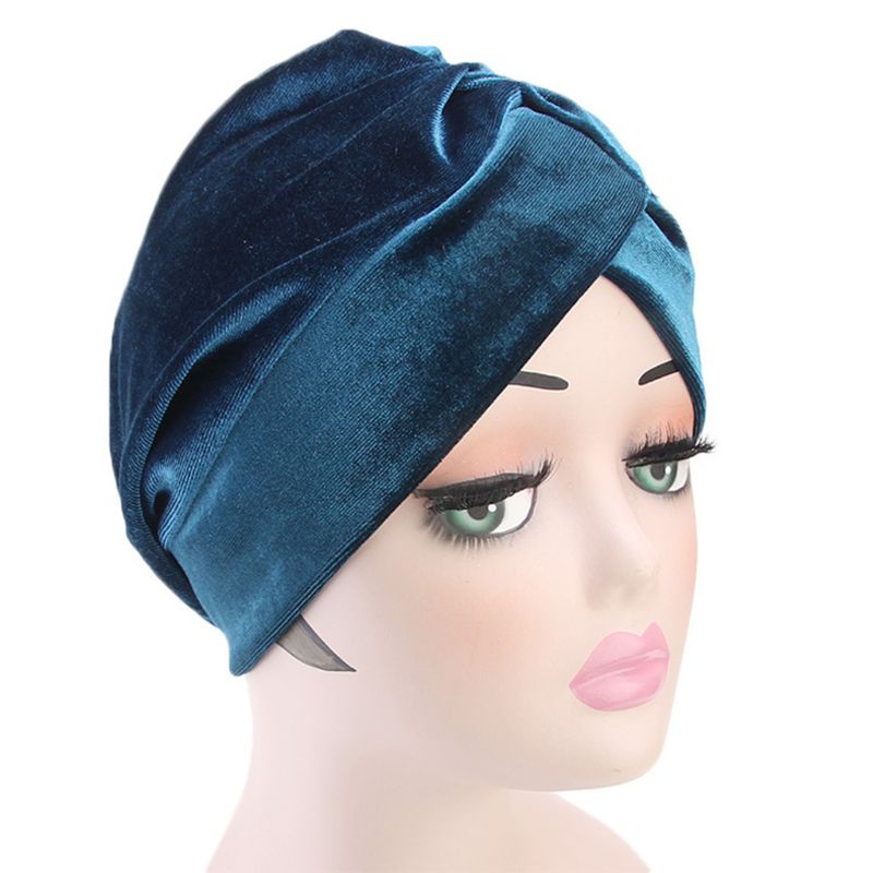 Mũ Trùm Đầu Vải Nhung Màu Trơn Thắt Nút Phong Cách Hồi Giáo Cho Nữ