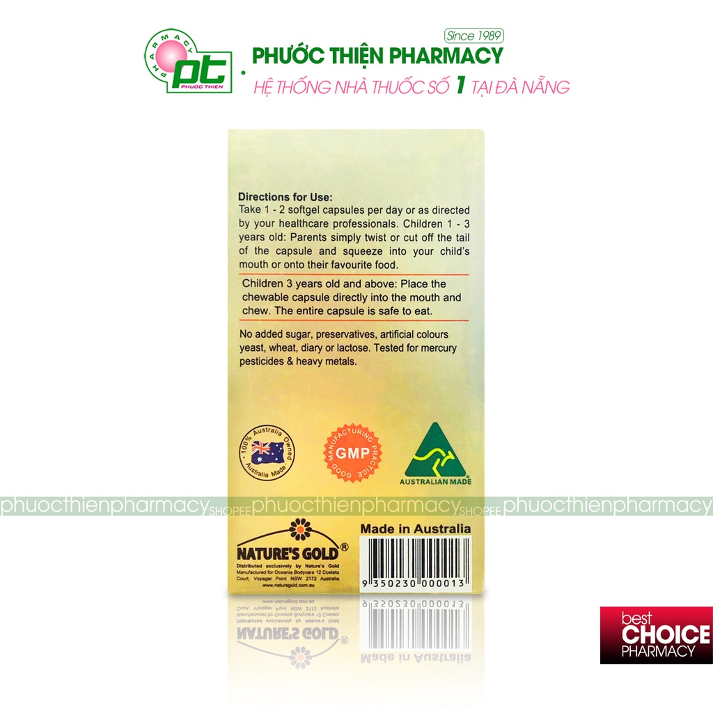 Viên dầu cá trẻ em Nature's Gold Omega 3 For Kids Fish Oil 125 viên Omega 3 cho bé