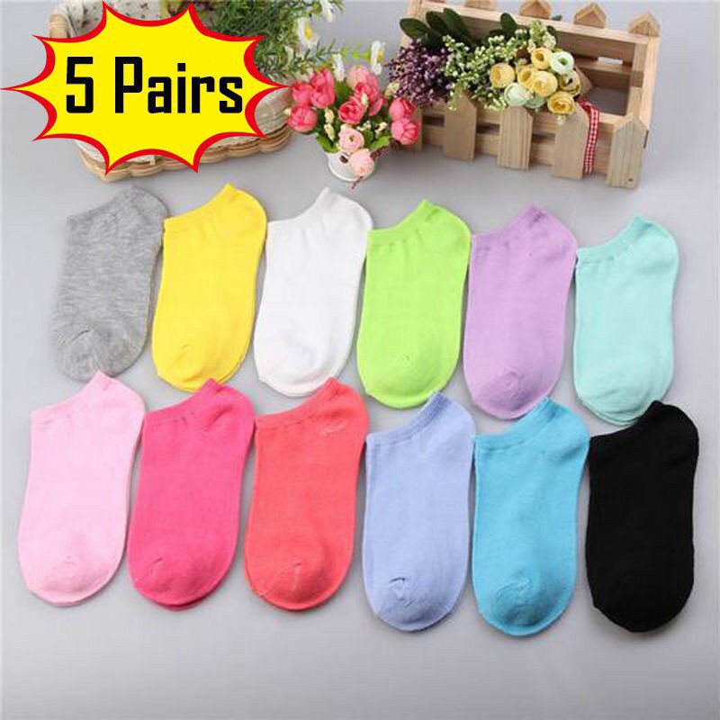 Set 5 Đôi Vớ Cotton Màu Trơn Cho Nữ