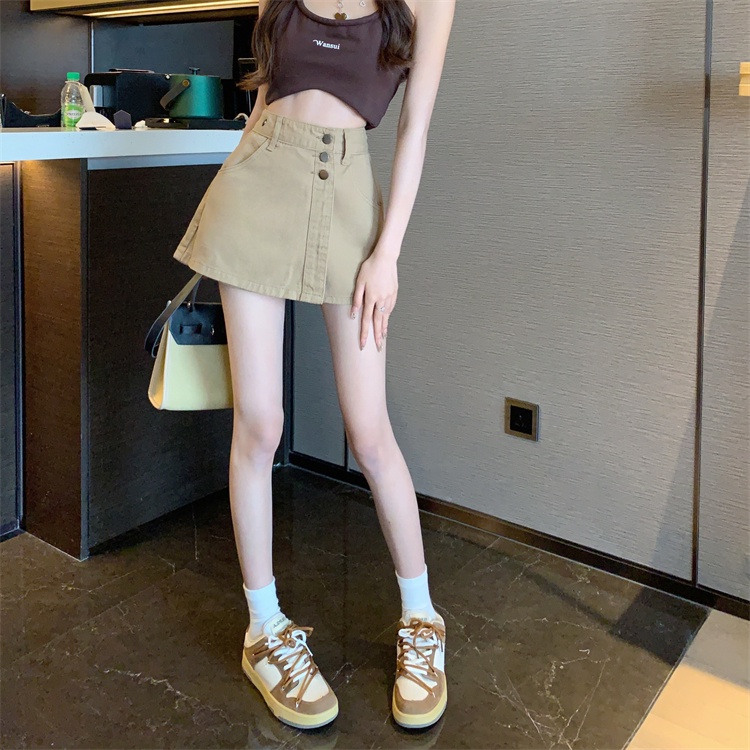 Chân váy jean Chữ A Lưng Cao Phong Cách Retro Mỹ
