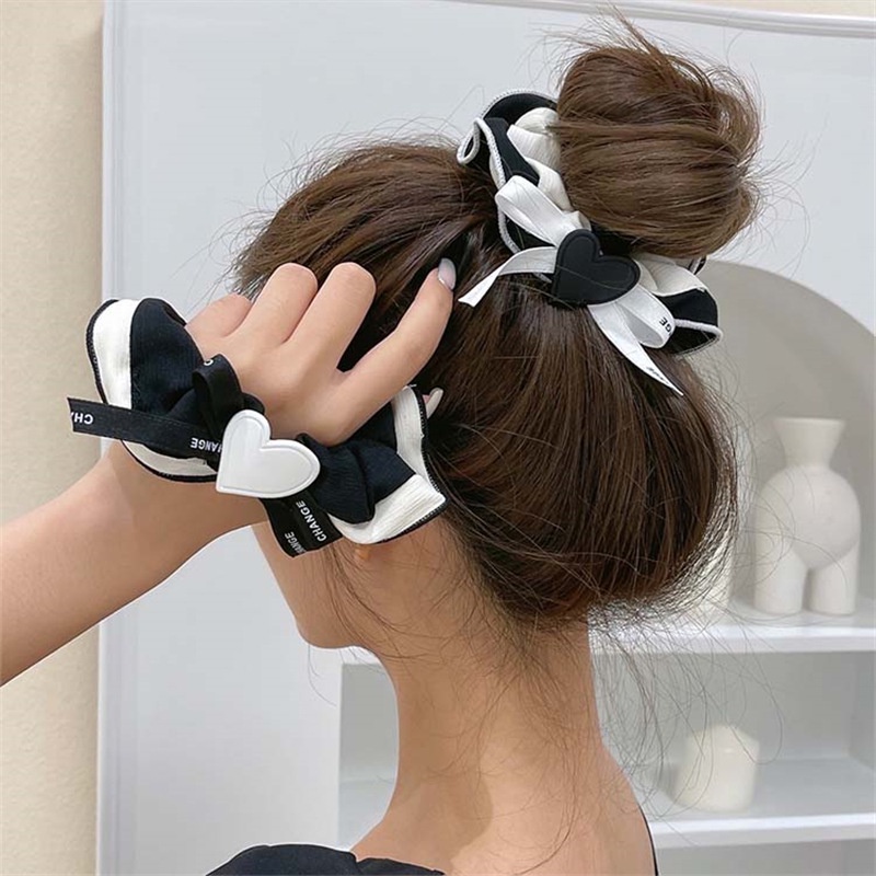 Dây buộc tóc hình nơ màu đen cỡ lớn phong cách cổ điển thanh lịch